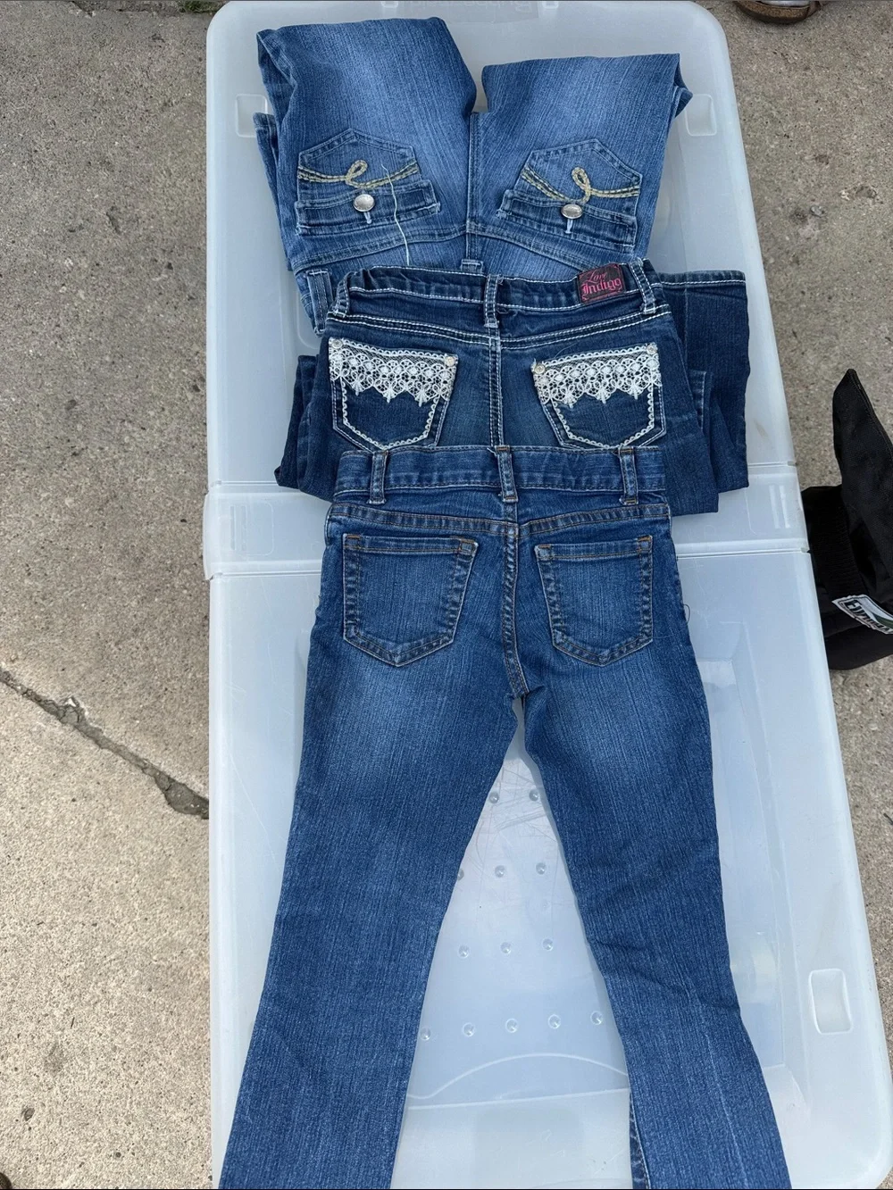 Justice Blue Denim Flare Jeans with Lace Trim Pockets